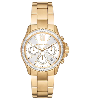 Michael Kors Everest Chronograph White Dial Gold Steel Strap Watch For Women - MK7212