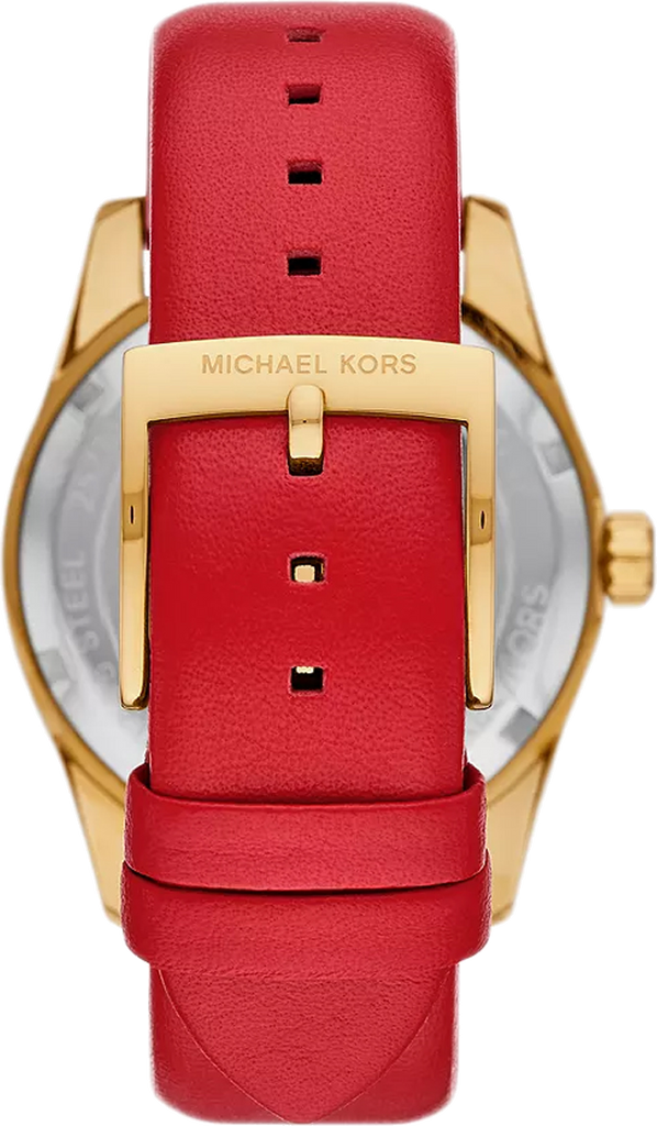 Michael Kors Lexington Three Hand Red Dial Red Leather Strap Watch For Women - MK4747