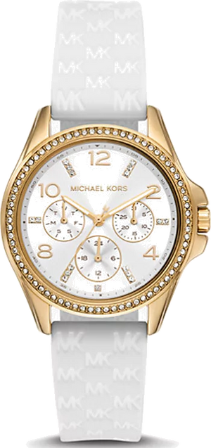Michael Kors Mini Pilot Quartz Silver Dial White Silicone Strap Watch For Women - MK7372
