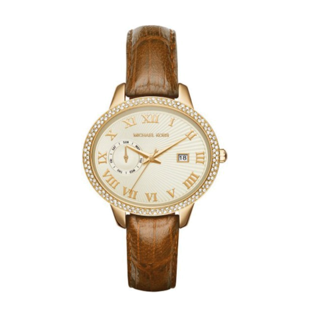 Michael Kors Whitley Quartz Gold Dial Brown Leather Strap Watch For Women - MK2428