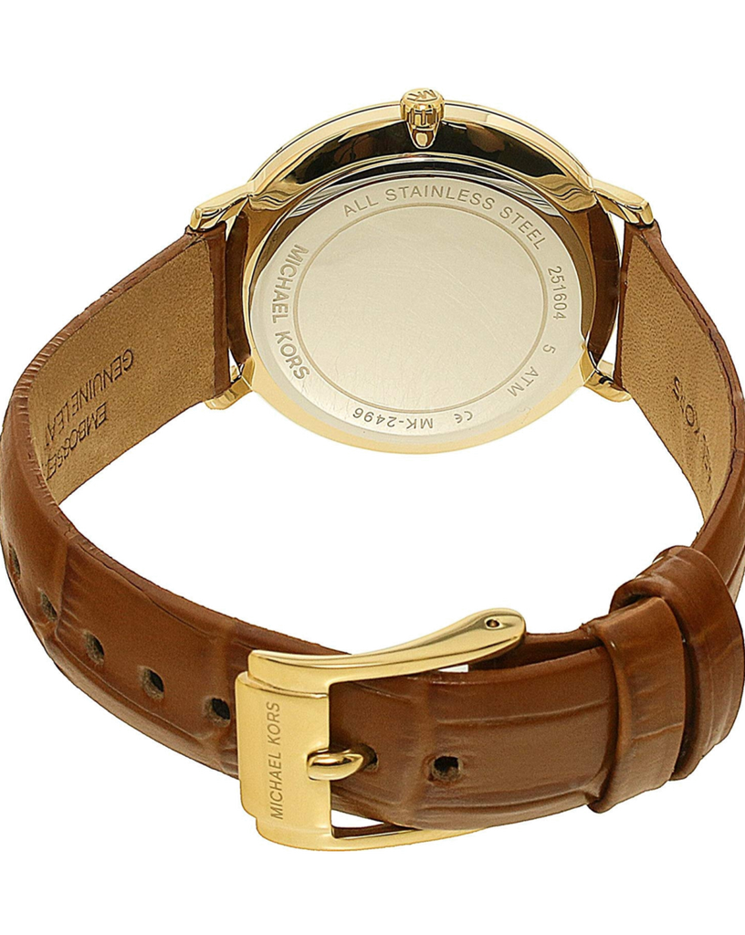 Michael Kors Jaryn Quartz Gold Dial Brown Leather Strap Watch For Women - MK2496