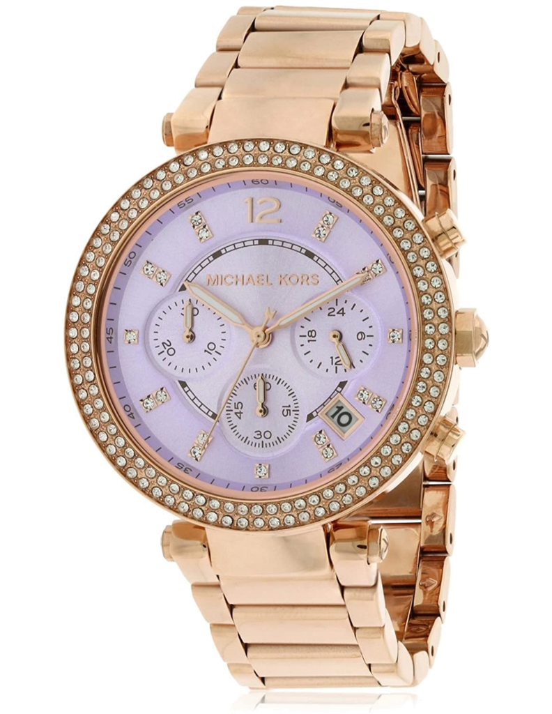 Michael Kors Parker Purple Dial Rose Gold Steel Strap Watch for Women - MK6169