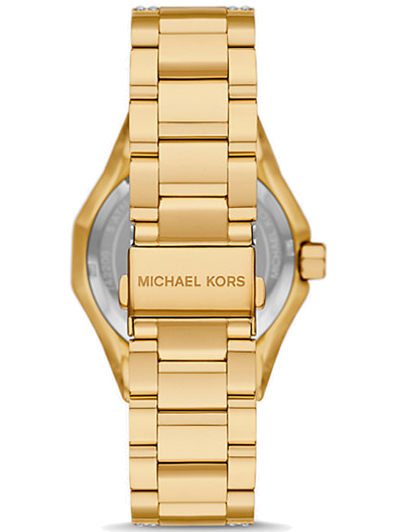 Michael Kors Raquel Three Hand Crystals Gold Dial Gold Steel Strap Watch For Women - MK7398