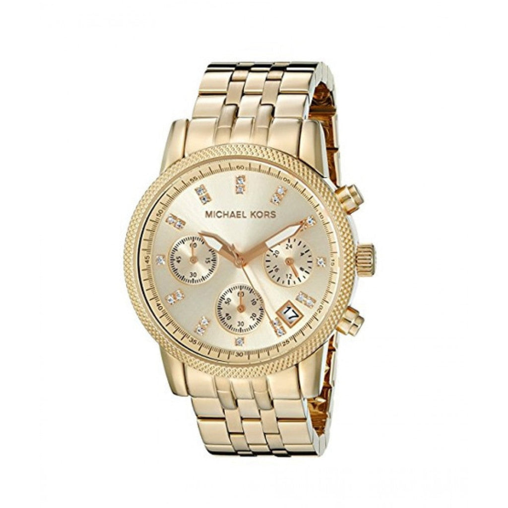 Michael Kors Ritz Chronograph Gold Dial Gold Steel Strap Watch for Women - MK5676