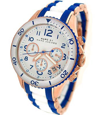 Marc Jacobs Rock Chronograph White Dial Two Tone Silicone Strap Watch for Women - MBM2594