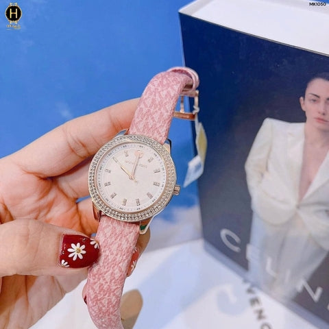 Michael Kors Tibby Silver Dial Pink Leather Strap Watch for Women - MK1050