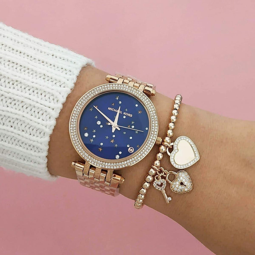 Michael Kors Darci Blue Dial Rose Gold Steel Strap Watch for Women - MK3728