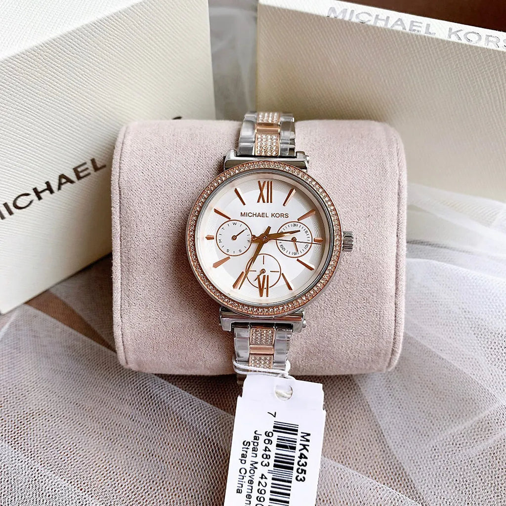 Michael Kors Sofie Chronograph White Dial Two Tone Steel Strap Watch For Women - MK4353