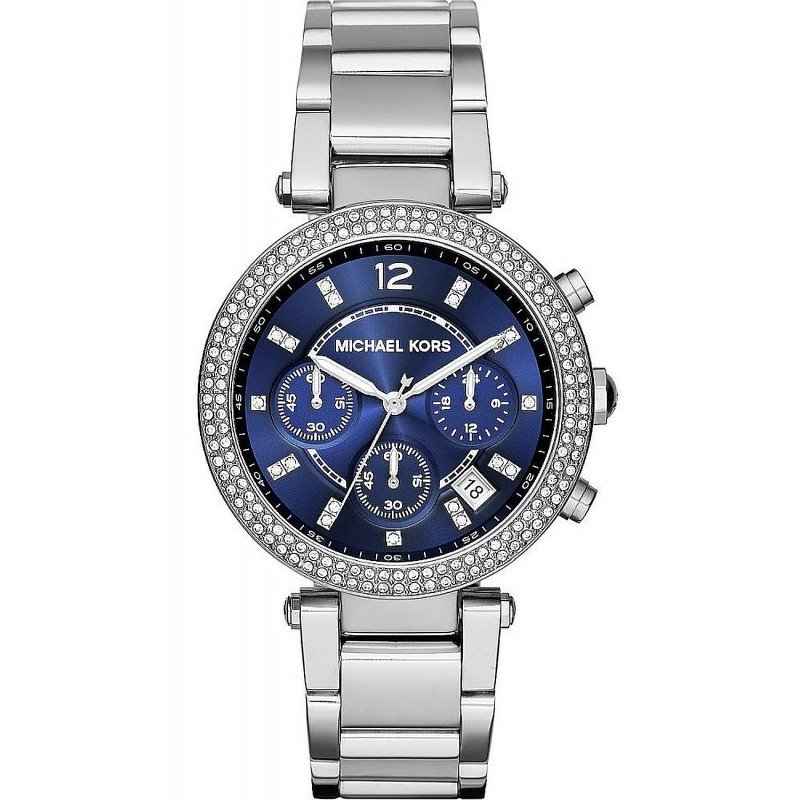 Michael Kors Parker Chronograph Blue Dial Silver Steel Strap Watch for Women - MK6117