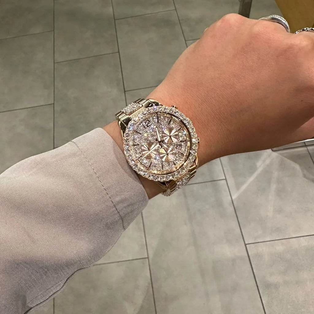 Michael Kors Layton Chronograph Rose Gold Dial Rose Gold Steel Strap Watch For Women - MK7285