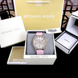 Michael Kors Mini Pilot Quartz Rose Gold Dial Pink Silicone Strap Watch For Women - MK7375