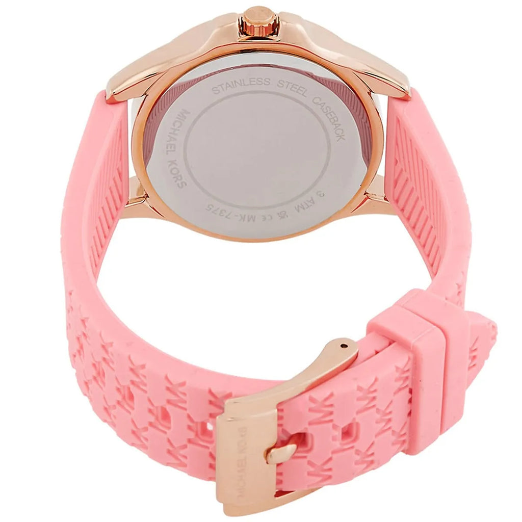 Michael Kors Mini Pilot Quartz Rose Gold Dial Pink Silicone Strap Watch For Women - MK7375