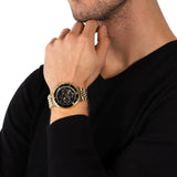 Michael Kors Bayville Chronograph Black Dial Gold Steel Strap Watch For Men - MK8726