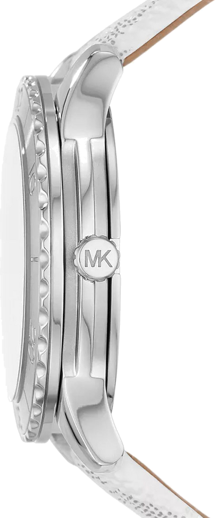 Michael Kors Runway Three Hand White Dial White Leather Strap Watch For Women - MK6998