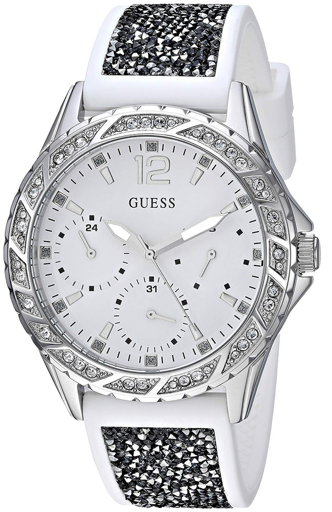 Guess Swirl Quartz Silver Dial White Silicone Strap Watch for Women - W1096L1