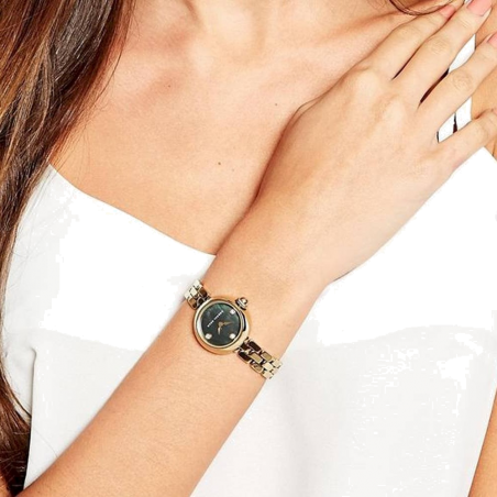 Marc Jacobs Courtney Mother of Pearl Black Dial Gold Steel Strap Watch for Women - MJ3460