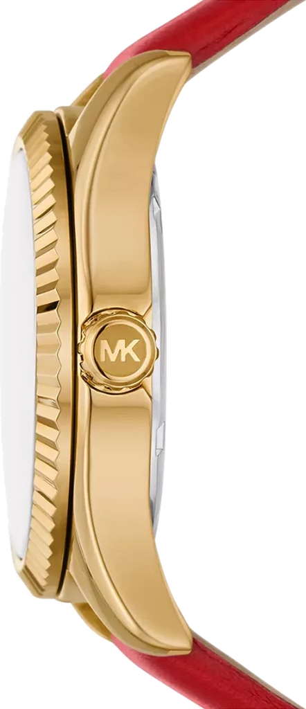 Michael Kors Lexington Three Hand Red Dial Red Leather Strap Watch For Women - MK4747