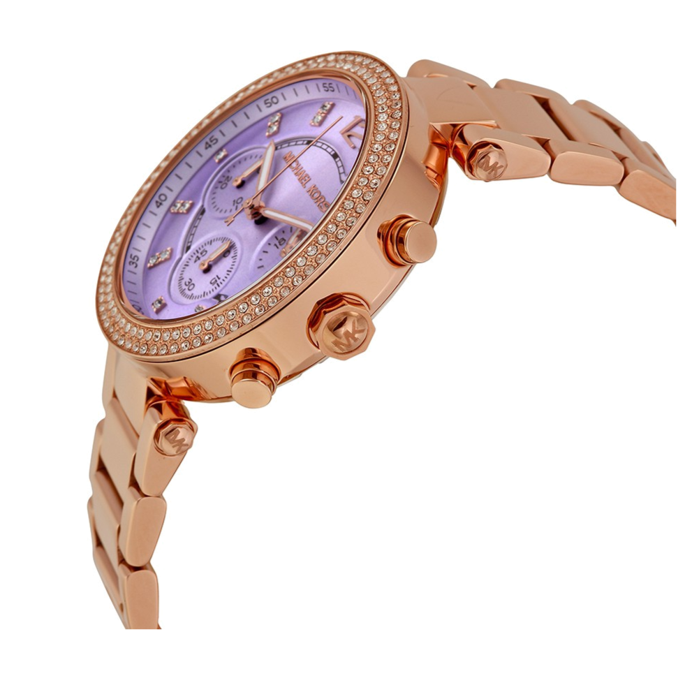 Michael Kors Parker Purple Dial Rose Gold Steel Strap Watch for Women - MK6169