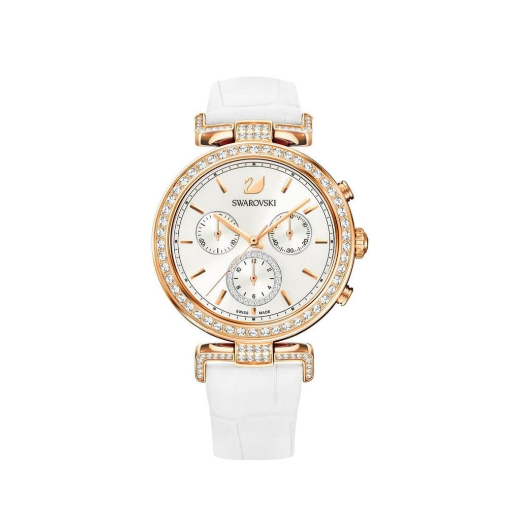 Swarovski Era Journey Silver Dial White Leather Strap Watch for Women - 5295369