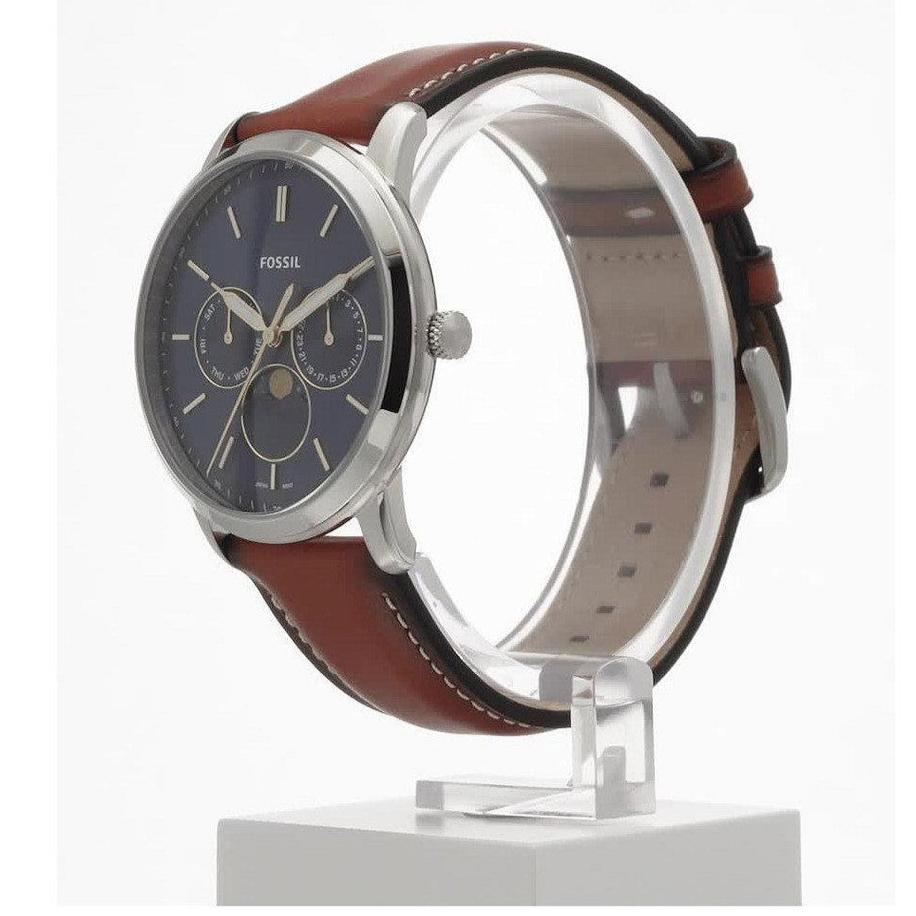 Fossil Neutra Minimalist Moonphase Blue Dial Brown Leather Strap Watch for Men - FS5903