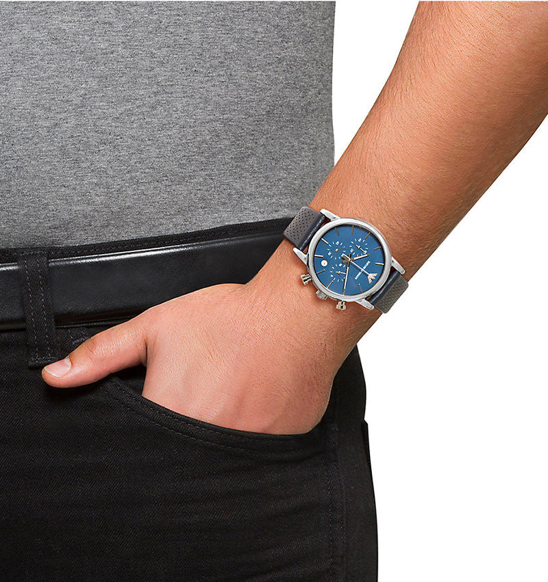 Emporio Armani Luigi Chronograph Blue Dial Black Leather Strap Watch For Men - AR1736