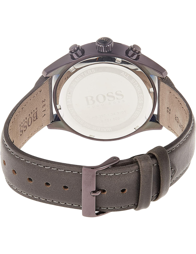 Hugo Boss Grand Prix Silver Dial Grey Leather Strap Watch for Men - 1513603