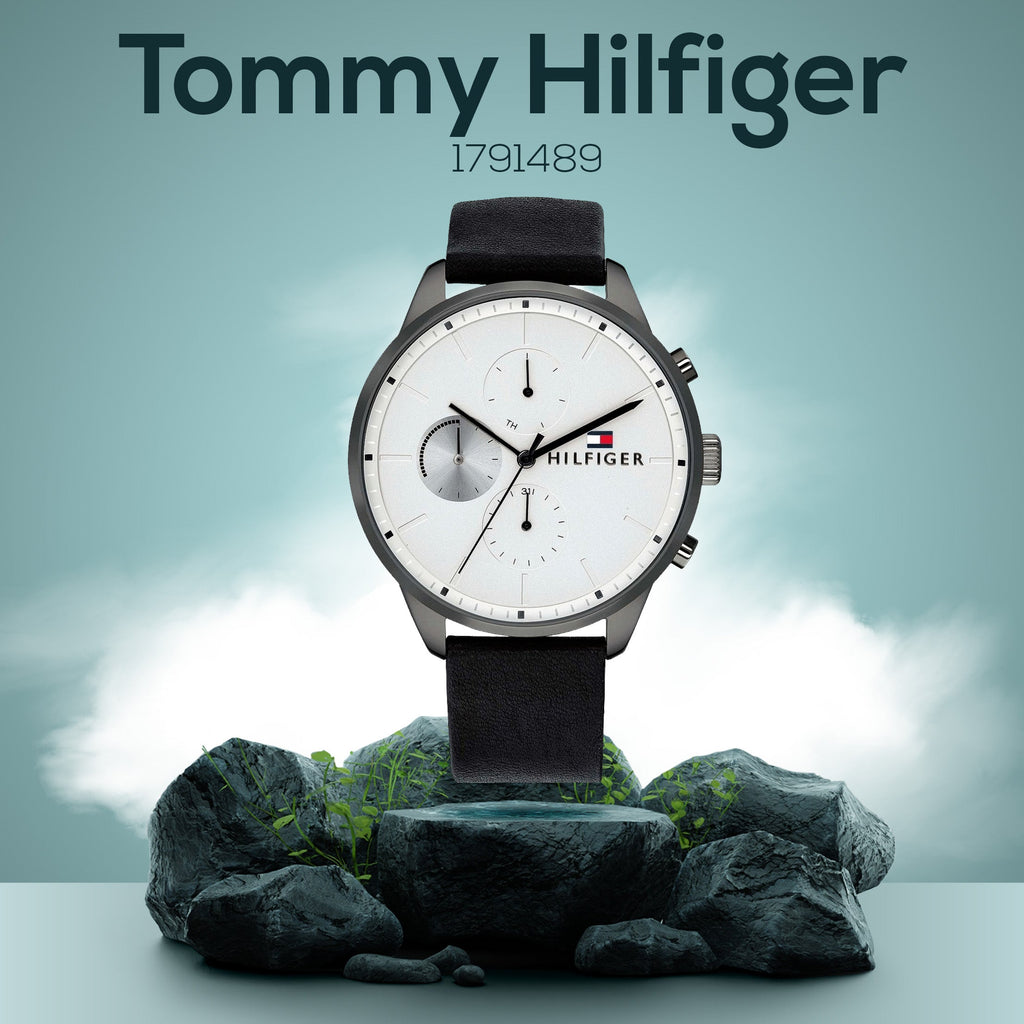 Tommy Hilfiger Lexor Silver Dial Black Leather Strap Watch For Men - 1791489