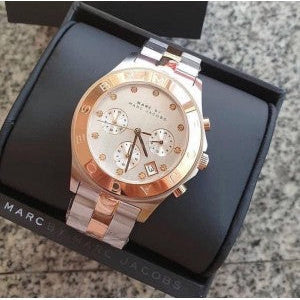 Marc Jacobs Blade Chronograph Silver Dial Two Tone Steel Strap Watch for Women - MBM3178