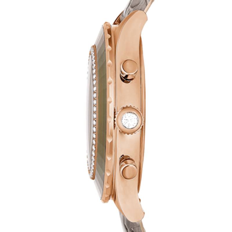 Swarovski Octea Chrono Grey Dial Grey Leather Strap Watch for Women - 5671153