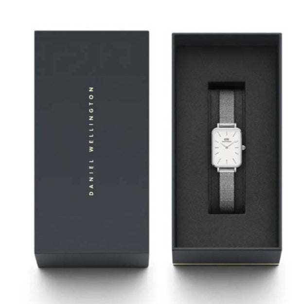 Daniel Wellington Quadro Unitone Silver Dial Silver Mesh Strap Watch For Women - DW00100486