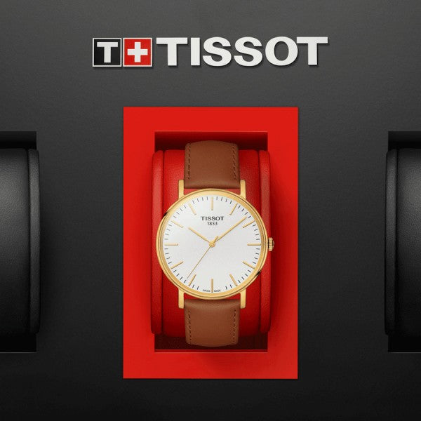 Tissot T Classic Everytime White Dial Brown Leather Strap Watch For Men - T109.410.36.031.00