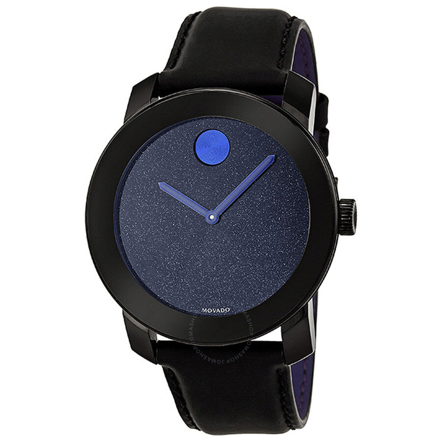 Movado Bold Metallic Blue Dial Black Leather Strap Watch for Men - 3600137
