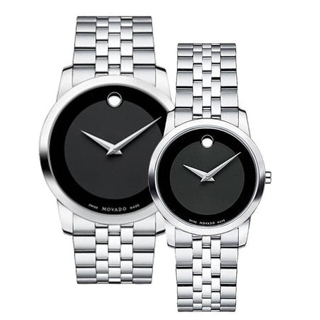 Movado Museum Classic Black Dial Silver Steel Strap Watch For Women - 0606505