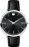 Movado 0607090 Ultra Slim Women's Watch – Black Dial & Black Leather Strap