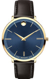 Movado 0607092 Ultra Slim Women's Watch – Blue Dial & Brown Leather Strap