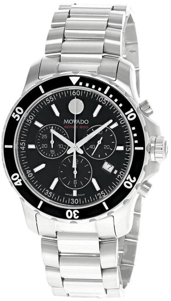 Movado Series 800 Chronograph Black Dial Silver Steel Strap Watch For Men - 2600142