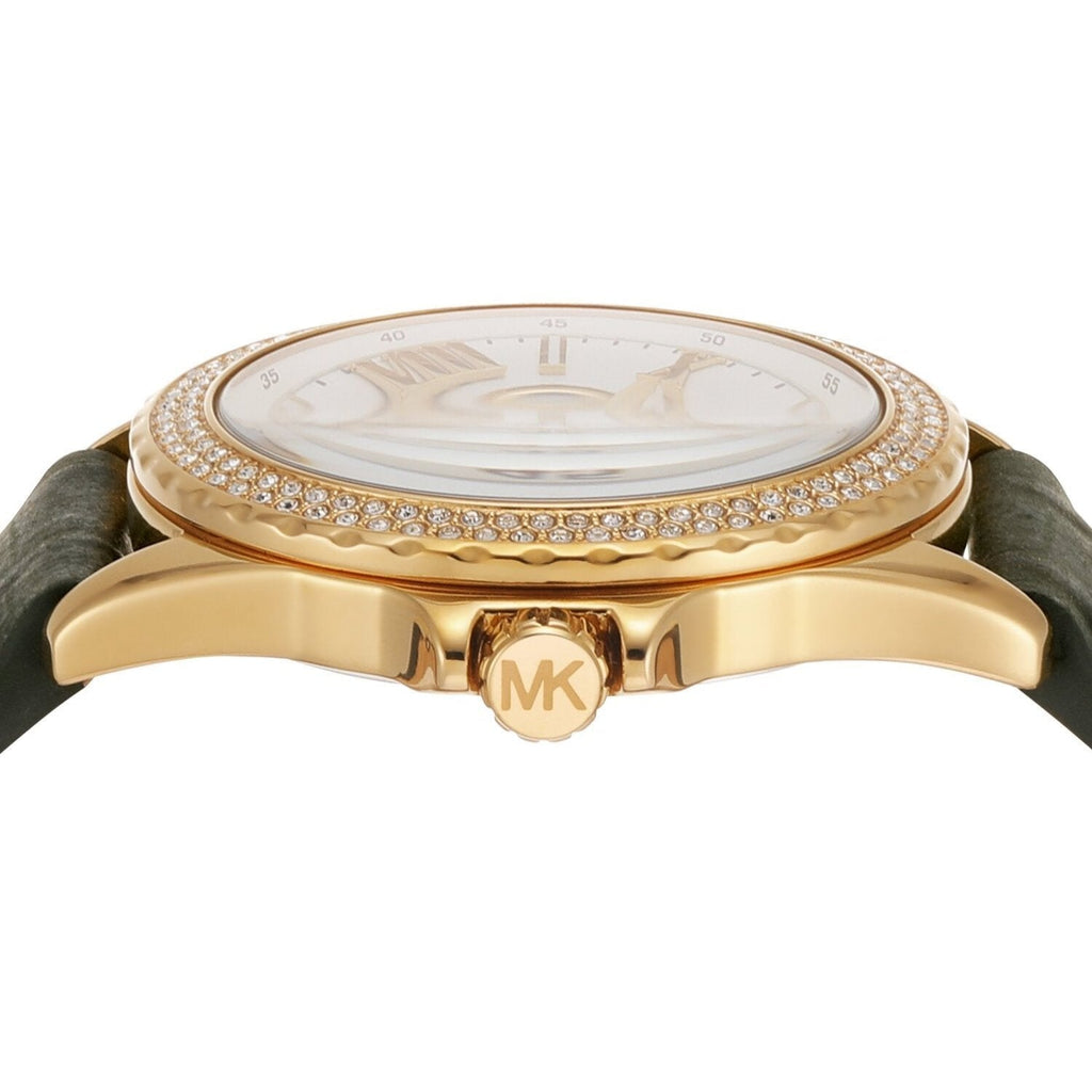 Michael Kors Mini Everest Crystals White Dial Green Leather Strap Watch for Women - MK4720