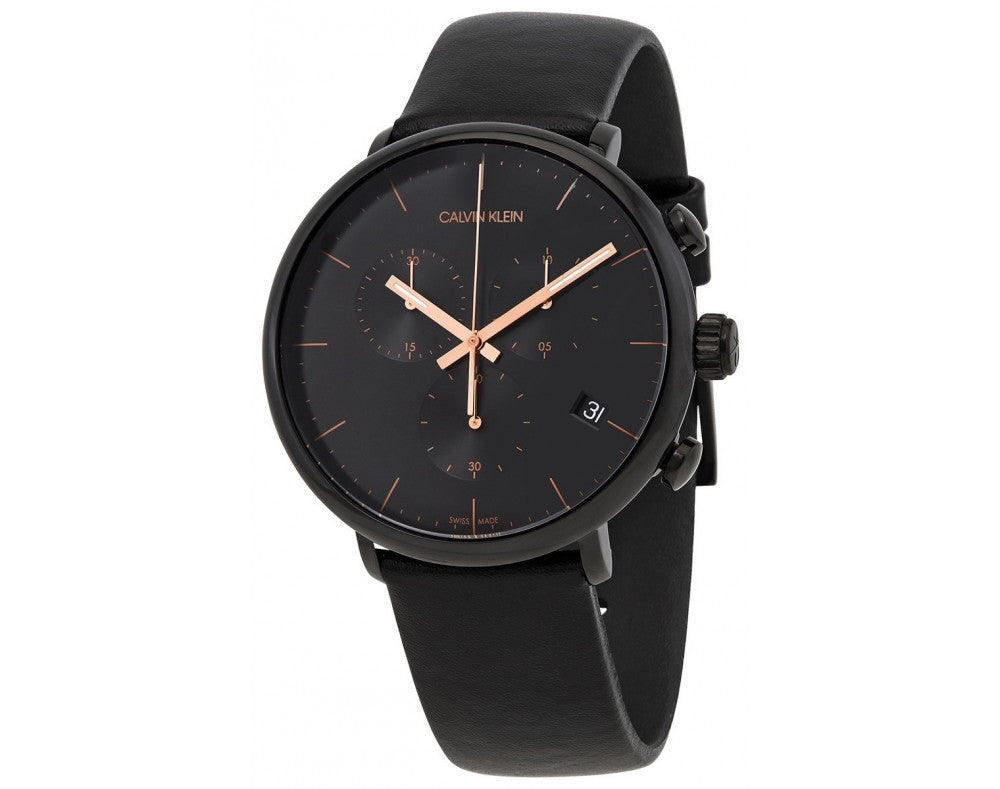 Calvin Klein High Noon Black Dial Black Leather Strap Watch for Men - K8M274CB