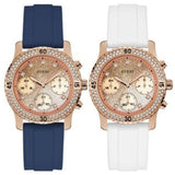 Guess Confetti Diamonds Gold Dial Blue Rubber Strap Watch For Women - W1098L6