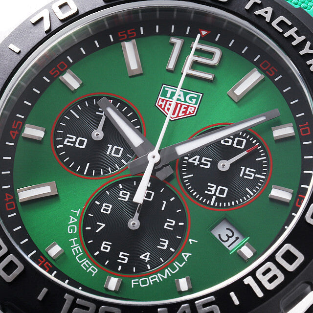 Tag Heuer Formula 1 Chronograph Green Dial Green Rubber Strap Watch for Men - CAZ101AP.FT8056