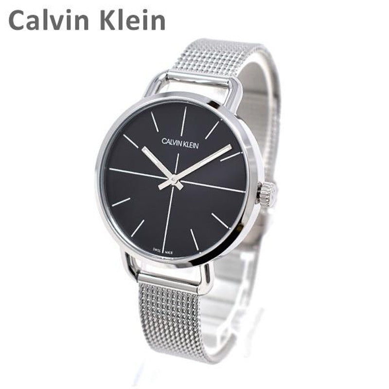 Calvin Klein Even Black Dial Silver Mesh Bracelet Watch for Women - K7B23121