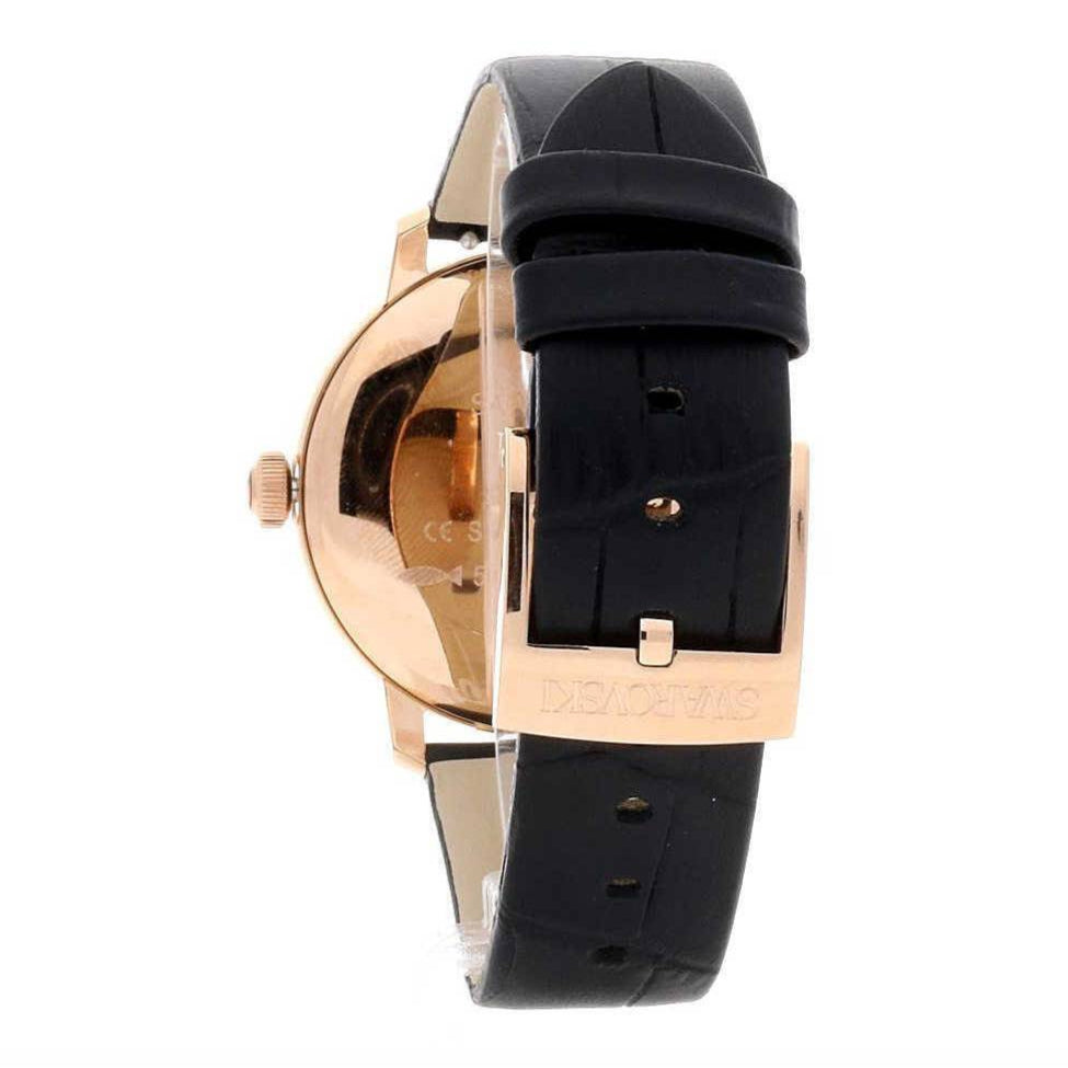 Swarovski Crystalline Hours Black Dial Black Leather Strap Watch for Women - 5295377