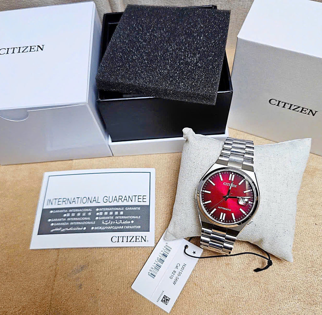 Citizen Tsuyosa NJ0150-56W Men's Automatic Watch – Red Dial with Silver Steel Strap