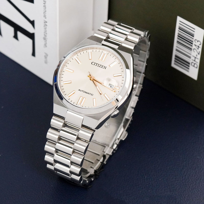 Citizen Tsuyosa NJ0151-88W Men's Automatic Watch – Oatmeal White Dial with Silver Steel Strap