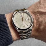 Citizen Tsuyosa NJ0151-88W Men's Automatic Watch – Oatmeal White Dial with Silver Steel Strap