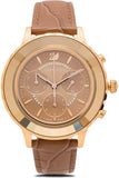 Swarovski Octea Lux Chrono Brown Gold Dial Brown Leather Strap Watch for Women - 5632260