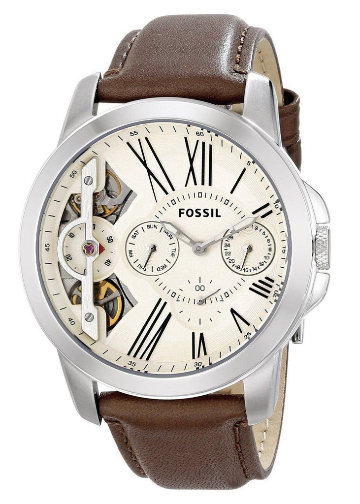 Fossil Grant Twist Multi-Function White Dial Brown Leather Strap Watch for Men - ME1144