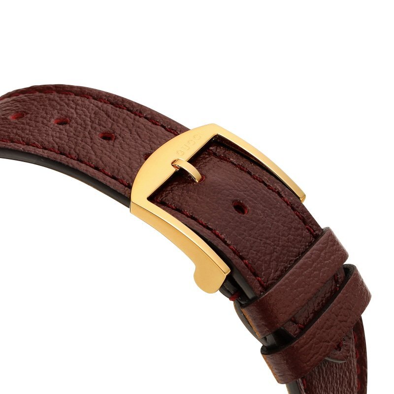 Gucci Grip Yellow Gold Dial Maroon Leather Strap Unisex Watch - YA157411