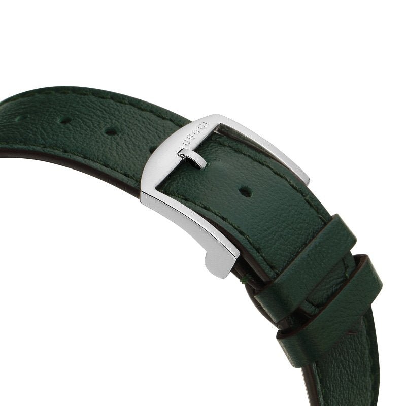 Gucci Grip Silver Dial Green Leather Strap Unisex Watch - YA157412