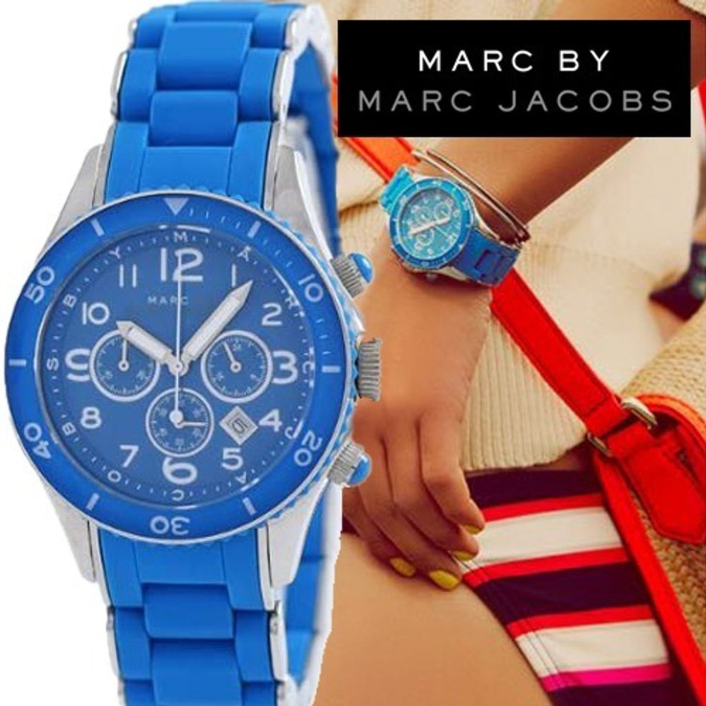 Marc Jacobs Rock Chronograph Blue Dial Blue Silicone Strap Watch for Women - MBM2575